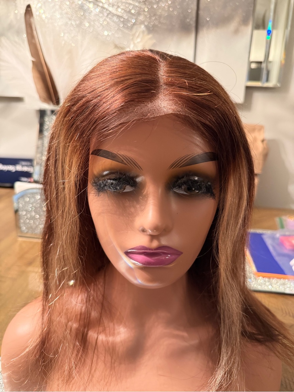 Natural Copper Brown Women's Lace Front Wig - synthetic hair